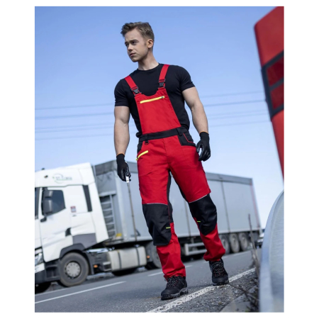 Set costum cu pantaloni de lucru cu pieptar 4XSTRETCH - rosu [11]