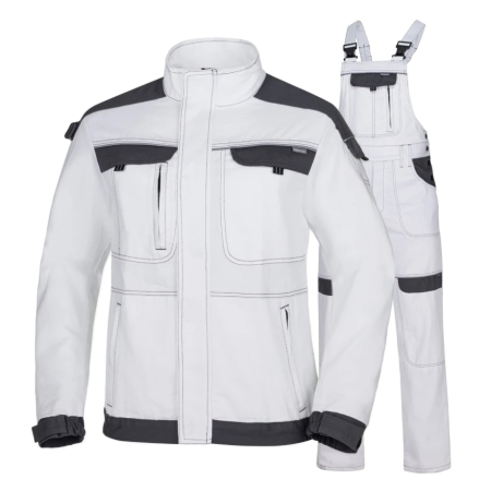 Jachete / Bluze salopeta - Set costum cu pantaloni de lucru cu pieptar COOL TREND - alb/gri