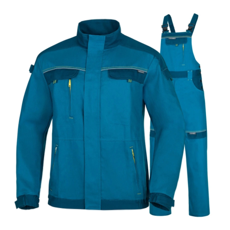 Jachete / Bluze salopeta - Set costum cu pantaloni de lucru cu pieptar COOL TREND - albastru petrol