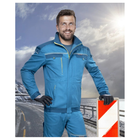 Set costum cu pantaloni de lucru cu pieptar COOL TREND - albastru petrol [5]
