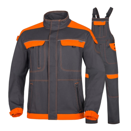 Set costum cu pantaloni de lucru cu pieptar COOL TREND - gri/portocaliu [0]