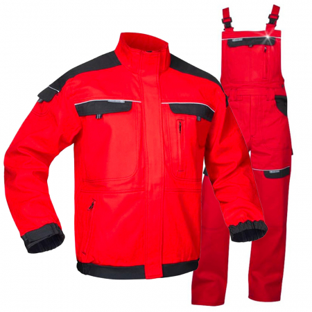 Uz general - Set costum cu pantaloni de lucru cu pieptar COOL TREND - rosu