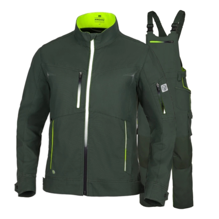 Imbracaminte de lucru - Set costum cu pantaloni de lucru cu pieptar CREATRON - verde/kaki