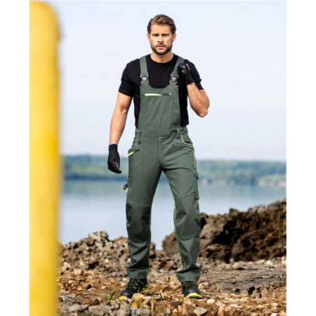 Set costum cu pantaloni de lucru cu pieptar CREATRON - verde/kaki [13]