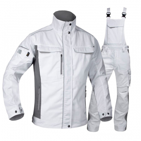 Jachete / Bluze salopeta - Set costum cu pantaloni de lucru cu pieptar hidrofobizati URBAN+ - alb