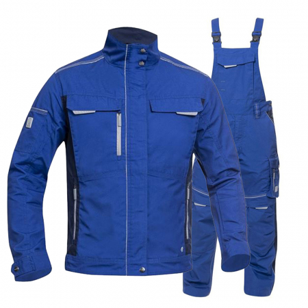 Imbracaminte de lucru - Set costum cu pantaloni de lucru cu pieptar hidrofobizati URBAN+ - albastru/bleumarin