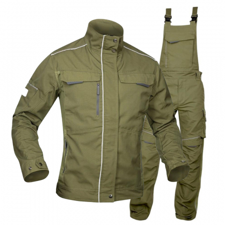 Jachete / Bluze salopeta - Set costum cu pantaloni de lucru cu pieptar hidrofobizati URBAN+ - kaki
