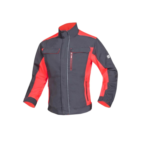 Set costum cu pantaloni de lucru cu pieptar NEON - gri/rosu [1]