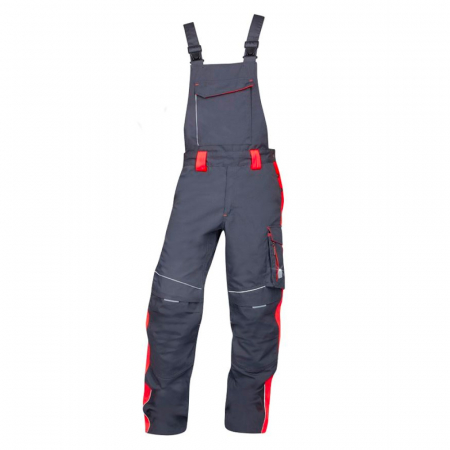 Set costum cu pantaloni de lucru cu pieptar NEON - gri/rosu [3]