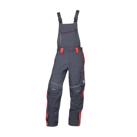 Set costum cu pantaloni de lucru cu pieptar NEON - gri/rosu [4]