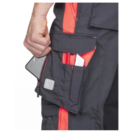Set costum cu pantaloni de lucru cu pieptar NEON - gri/rosu [8]