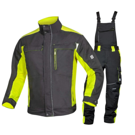 Jachete / Bluze salopeta - Set costum cu pantaloni de lucru cu pieptar NEON - negru/galben