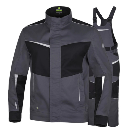 Jachete / Bluze salopeta - Set costum cu pantaloni de lucru cu pieptar Refiwan - gri inchis