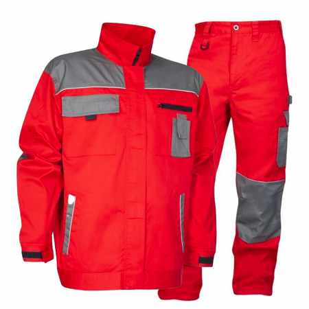 Jachete / Bluze salopeta - Set costum cu pantaloni de lucru in talie 2STRONG - rosu/gri
