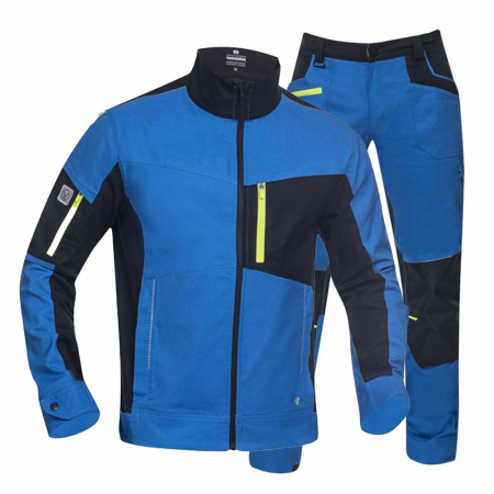 Jachete / Bluze salopeta - Set costum cu pantaloni de lucru in talie 4XSTRETCH - albastru