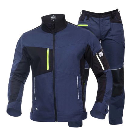 Jachete / Bluze salopeta - Set costum cu pantaloni de lucru in talie 4XSTRETCH - bleumarin