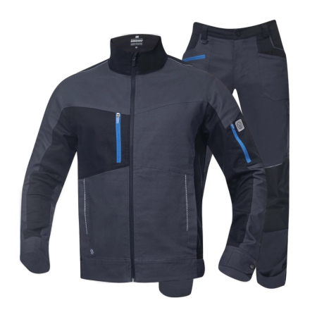 Jachete / Bluze salopeta - Set costum cu pantaloni de lucru in talie 4XSTRETCH - gri inchis