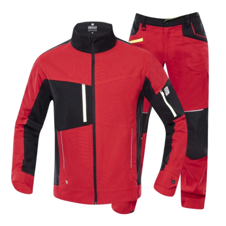 Jachete / Bluze salopeta - Set costum cu pantaloni de lucru in talie 4XSTRETCH - rosu
