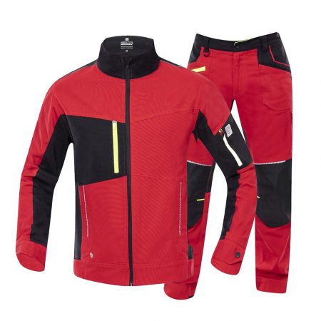 Jachete / Bluze salopeta - Set costum cu pantaloni de lucru in talie 4XSTRETCH - rosu