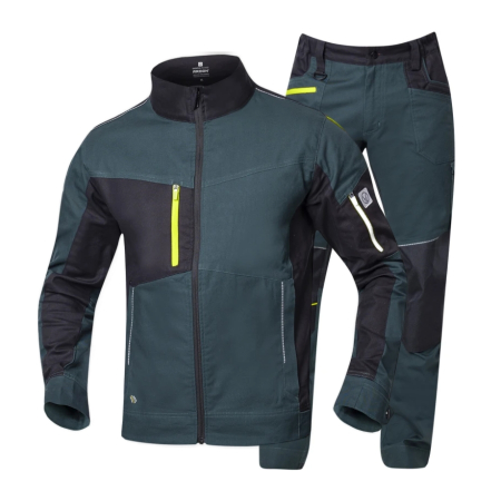 Jachete / Bluze salopeta - Set costum cu pantaloni de lucru in talie 4XSTRETCH - verde