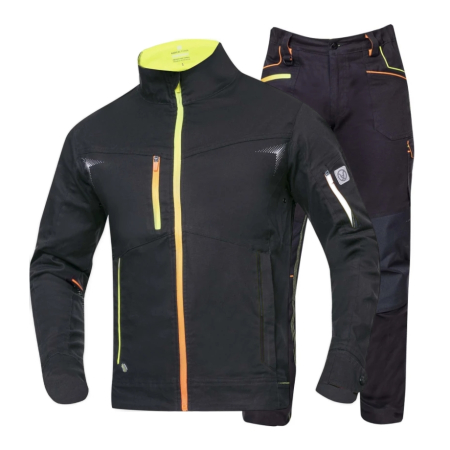Jachete / Bluze salopeta - Set costum cu pantaloni de lucru in talie CREATRON - neon/negru