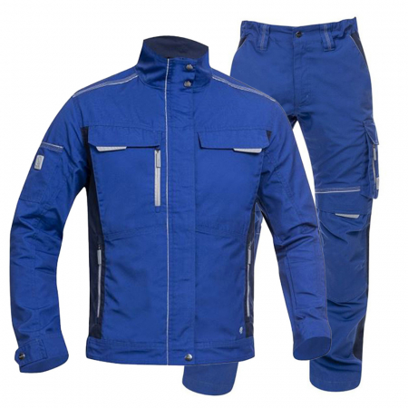 Jachete / Bluze salopeta - Set costum cu pantaloni de lucru in talie hidrofobizati URBAN+ - albastru/bleumarin