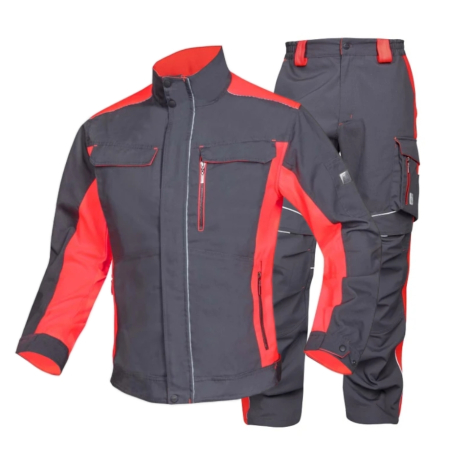 Costume salopeta - Set costum cu pantaloni de lucru in talie NEON - gri/rosu