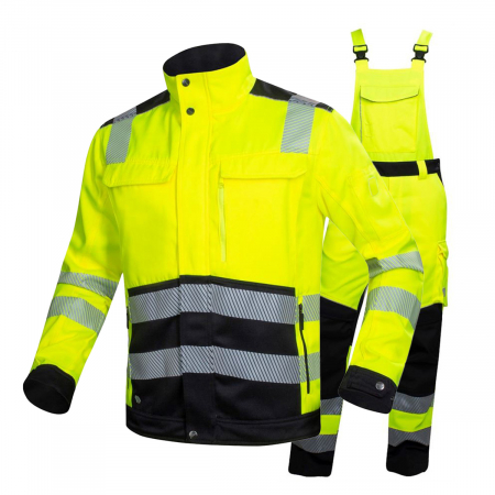 Jachete / Bluze salopeta - Set costum reflectorizant cu pantaloni de lucru cu pieptar SIGNAL+ - galben/negru