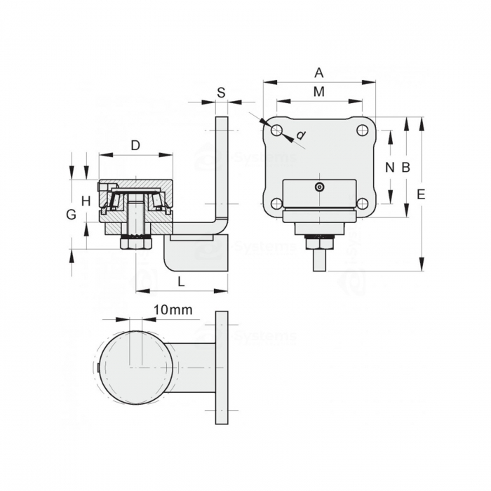 Balama inferioara reglabil pe rulment FAC Cod 267.60, D60, cu placa de fixare, poarta batanta [2]