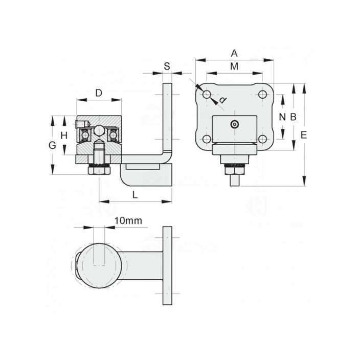 Balama inferioara reglabil pe rulment FAC Cod 267.40, D40, cu placa de fixare, poarta batanta [2]