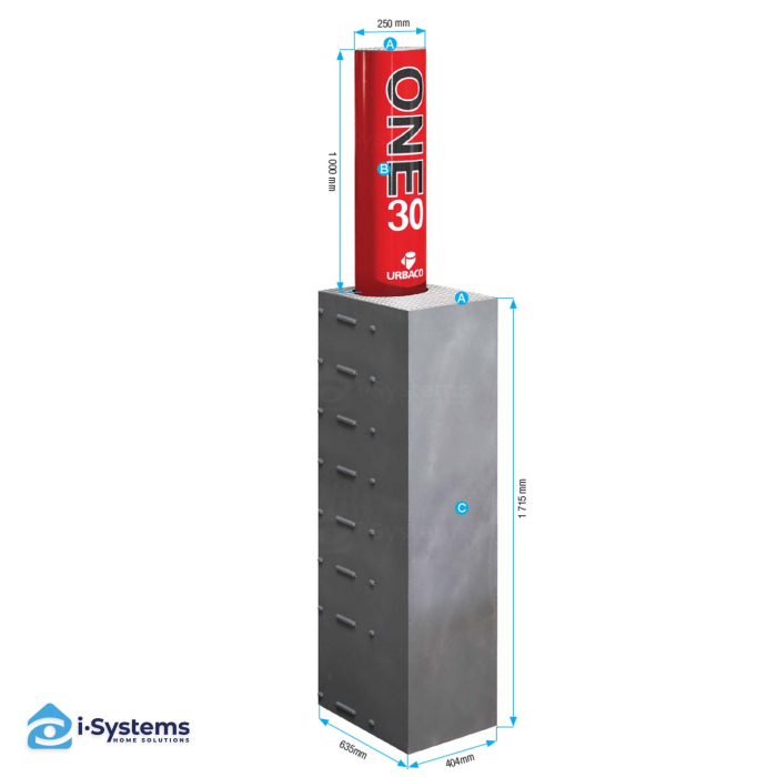 Bolard hidraulic antiterorism CAME URBACO ONE30 EVO, otel galvanizat vopsit RAL3020, H 1000 mm, Ø250 mm, 681.200 J, certificat IWA/PAS 68, IP67 [5]