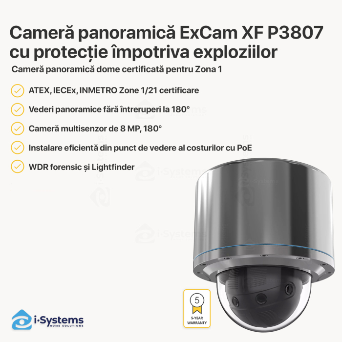 Camera IP 8MP AXIS ExCam XF P3807, industriala anti-explozie panoramica 180°, ATEX Zone 1/21, Forensic WDR, Lightfinder [4]