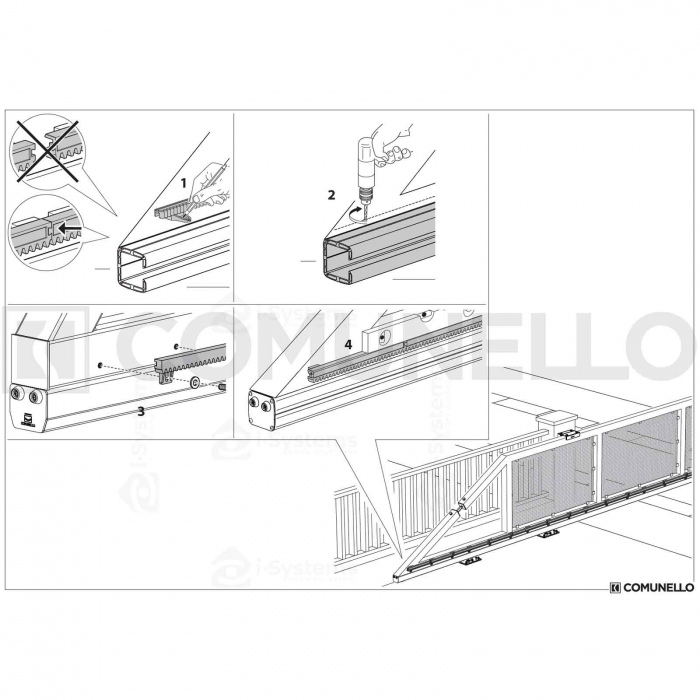 Cremaliera insertie metalica, Comunello AC-261, 6 distantiere, automatizari porti culisante pinion M4, 1m [4]