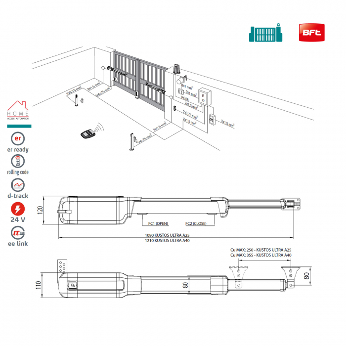Kit automatizare porti batante, Bft Kustos Ultra BT A40, 4m, 500Kg cu B-Eba WiFi [13]