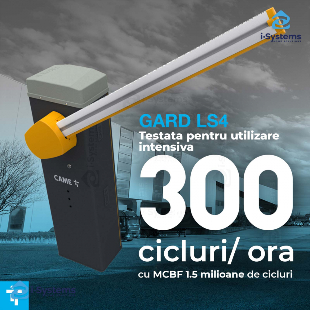Kit bariera acces auto Came Gard LS4 FULL, brat 3.8m, utilizare intensiva, 1.5 mil. cicluri, 300 cicluri/h, 24Vdc [2]