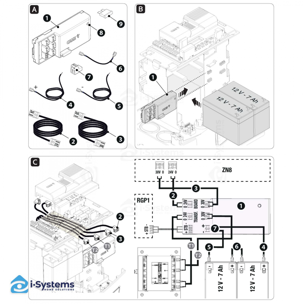 Kit Baterie de urgenta CAME 806SA-0090 pentru Motor BKV, 24V DC, protectie IP20 [3]