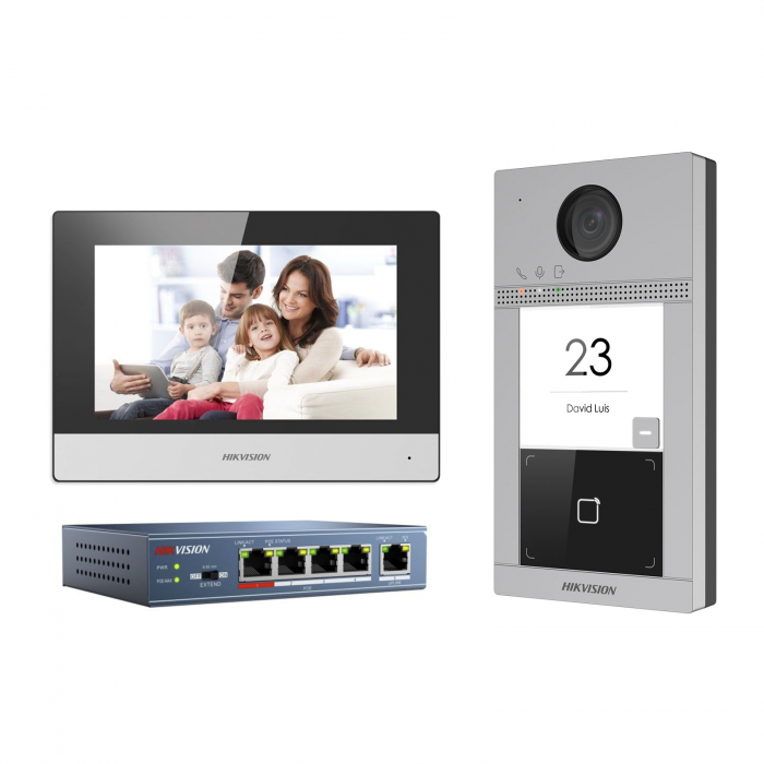 Kit videointerfon IP Hikvision DS-KIS604-S monofamilial, monitor 7" Full HD, PoE WiFi 2.4 GHz, montaj aparent [1]