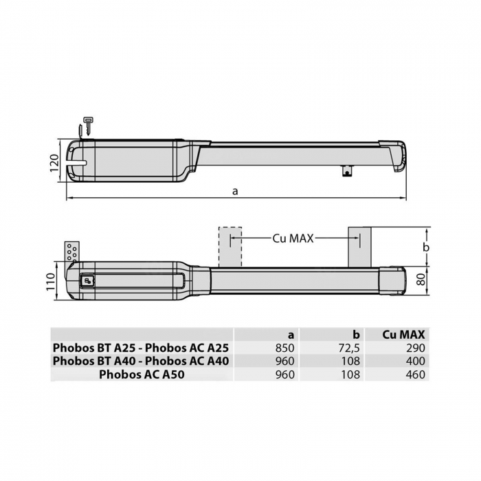 Motor automatizare poarta batanta BFT Phobos AC A25, 2.5m/canat, 400Kg/poarta, 230V | i-Systems [6]