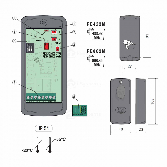 Receptor radio cu Came RE432M, 2 canale, pana la 50 telecomenzi, pentru automatizari, 24V [3]