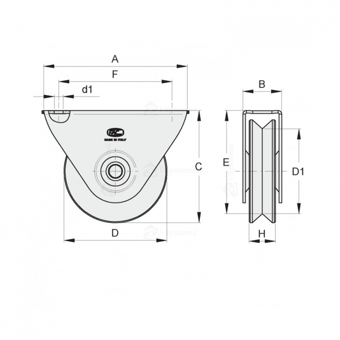 Rola zincata aplicata cu rulment FAC Cod 101 profil V, D75mm, pentru poarta culisanta [2]