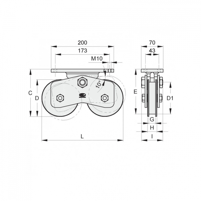 Sistem role zincate cu rulment FAC Cod 743.120 profil U, D120mm, 900Kg/sistem [2]