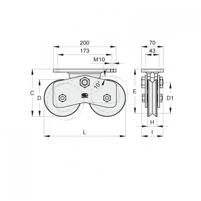 Sistem role zincate cu rulment FAC Cod 741.120 profil V, D120mm, 900Kg/sistem [2]