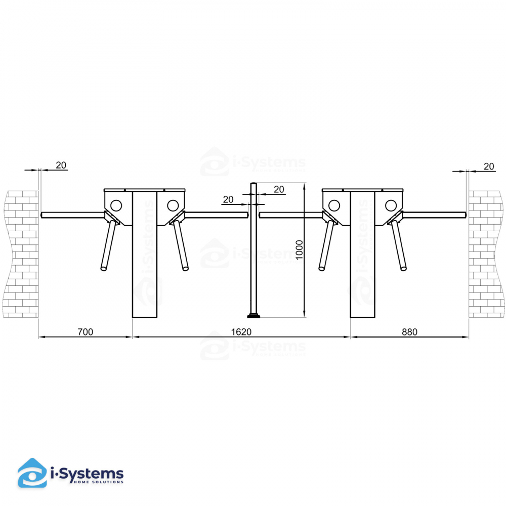 Turnichet bidirectional CAME OZAK 500E D, tip tripod cu brate fixe, dublu semiautomat, electromecanic, corp din inox cu un picior [3]