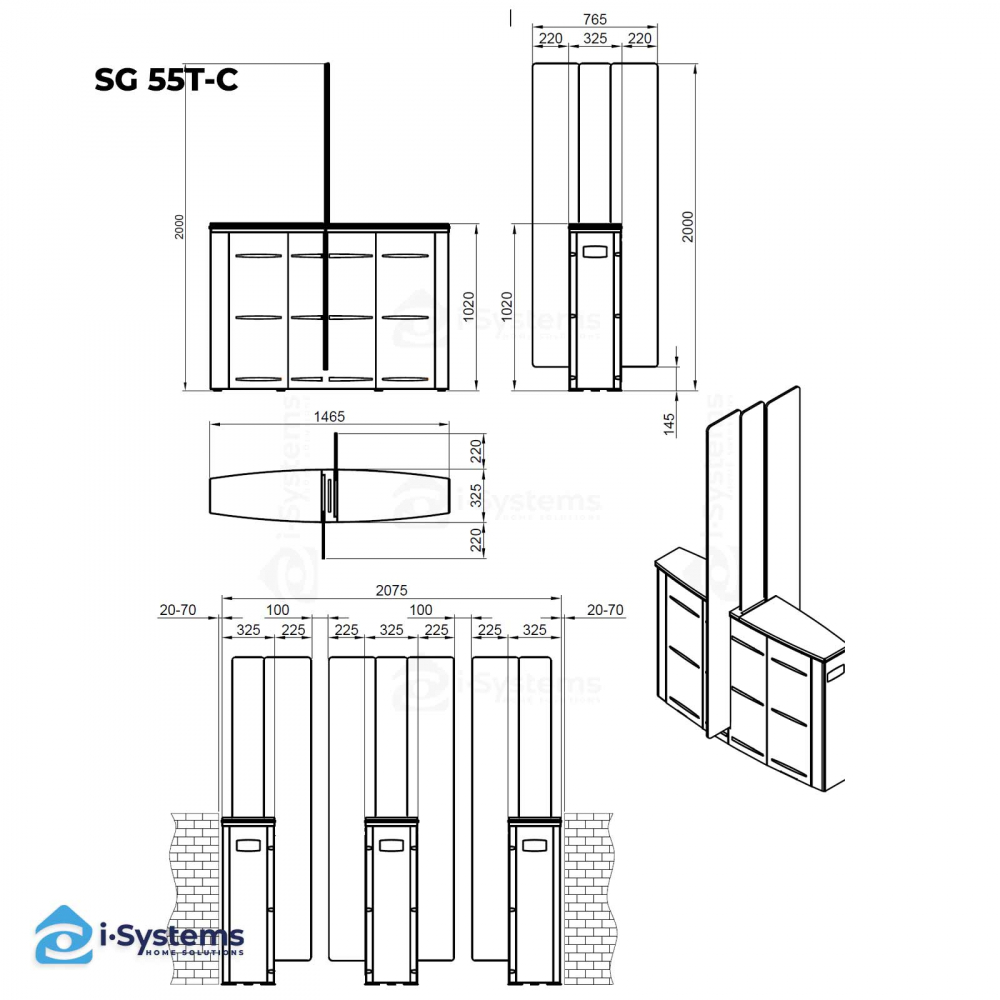 Turnichet poarta rapida glisanta speed-gate CAME Ozak SG 55, retractabila, unitate centrala, aripi din sticla securizata [7]