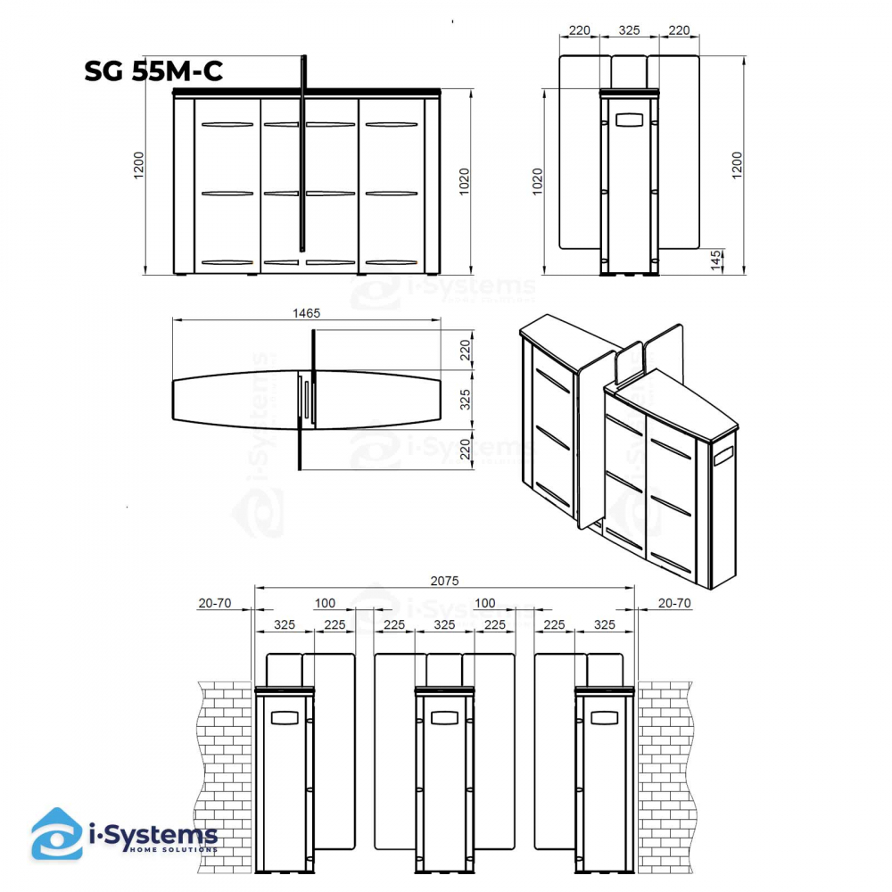 Turnichet poarta rapida glisanta speed-gate CAME Ozak SG 55, retractabila, unitate centrala, aripi din sticla securizata [8]