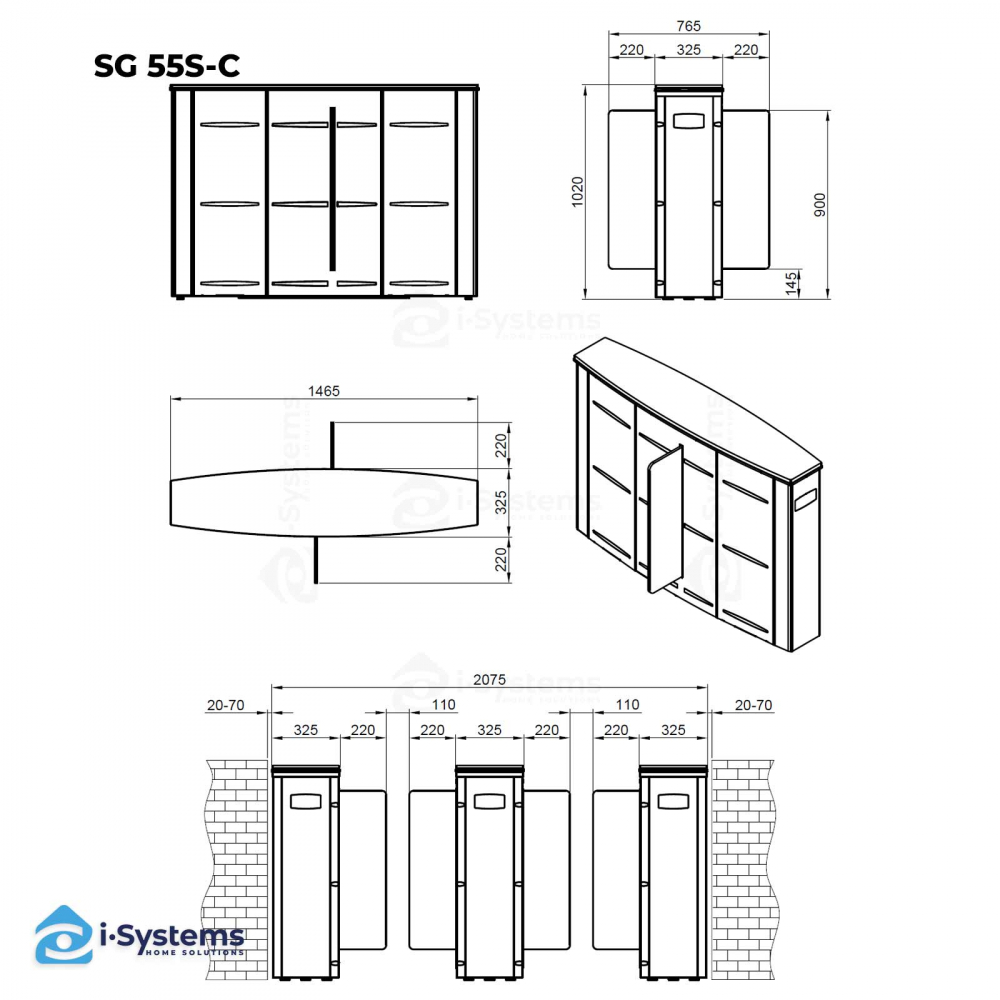 Turnichet poarta rapida glisanta speed-gate CAME Ozak SG 55, retractabila, unitate centrala, aripi din sticla securizata [9]
