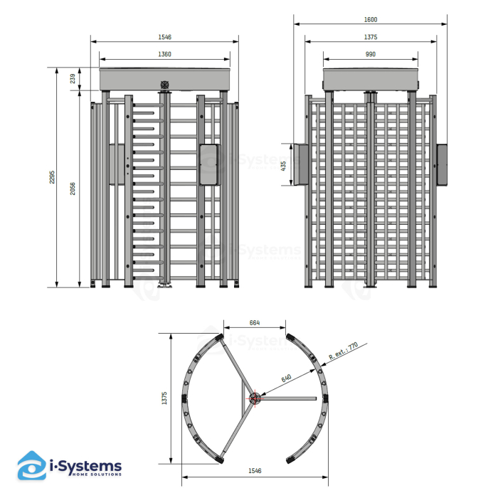 Turnichet vertical full-height TRS 370 Automatic Systems, 3 brate 120°, pasaj unic 640 mm, MCBF 3.000.000 cicluri, IP43 [3]