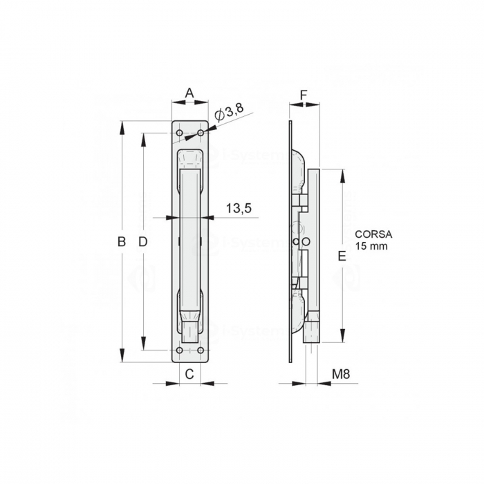 Zavor incastrabil, porti batante, FAC Cod 320/24, D20x160mm, prelungire cu bara filetabila M8 [2]
