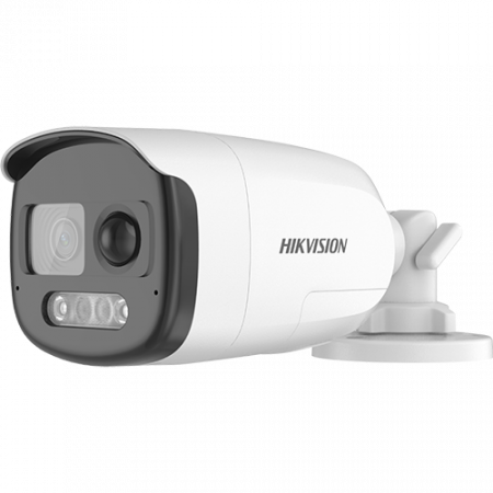 Camere Supraveghere Exterior - Camera supraveghere AnalogHD ColorVu Hikvision DS-2CE12DF3T-PIRXOS-2.8mm, 2MP cu PIR si alarma incorporata, lentila 2.8mm, lumina alba 40 m, Audio