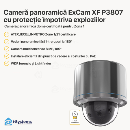 Camera IP 8MP AXIS ExCam XF P3807, industriala anti-explozie panoramica 180°, ATEX Zone 1/21, Forensic WDR, Lightfinder [3]